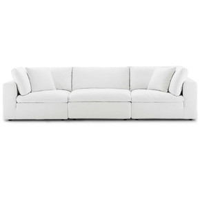 Crux Down Filled Overstuffed 3 Piece Sectional Sofa, White