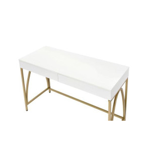 Bancor 2 Drawer Desk, Metal Legs In White And Gold