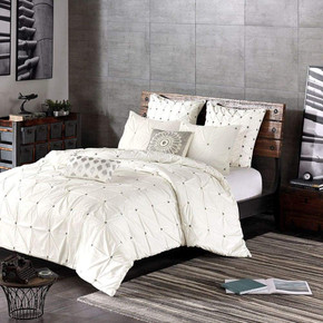 Cassie 3 Piece King Elastic Embroidered Cotton Comforter Set, White