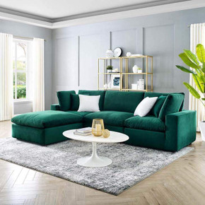 Crux Down Filled Overstuffed 4 Piece Sectional Sofa, Green Velvet