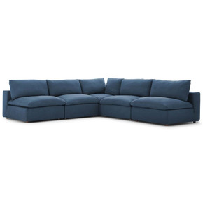 Crux Down Filled Overstuffed 5 Piece Armless Sectional Sofa, Azure