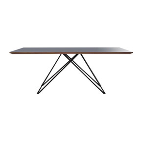 Urbino Mid-Century Dining Table in Matte Black Finish with Walnut and Dark Gray Glass Top