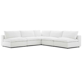 Crux Down Filled Overstuffed 5 Piece Armless Sectional Sofa, White