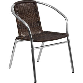 Mezzo Aluminum and Rattan Indoor-Outdoor Stack Chair, Dark Brown