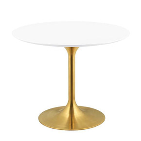 Pedestal Design 40” Round Wood Top Dining Table Gold, White