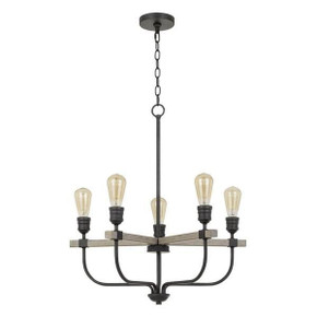 Vance Metal And Wood Chandelier, Black And Brown