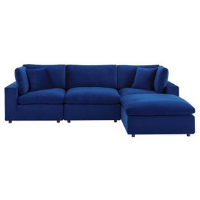 Crux Down Filled Overstuffed 4 Piece Sectional Sofa, Navy Velvet