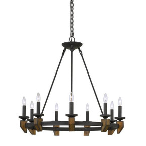 Goth 9 Bulb Metal Wagon Wheel Candle Chandelier, Black