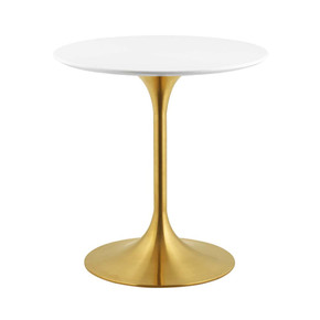 Pedestal Design 28” Round Wood Top Dining Table Gold, White