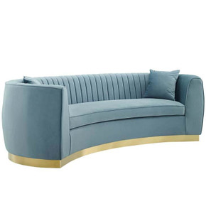 Shasta Vertical Channel Curved Velvet Sofa, Blue