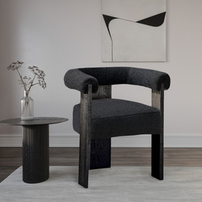 Blasé Black Boucle Dining Chair, Black Wood