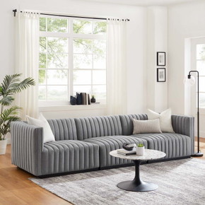 Copeland Tufted Upholstered Fabric Large Sofa, Light Gray