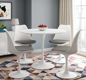 Pedestal Design 42" Round Fiberglass Dining Table, Gloss White