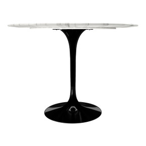 Pedestal Design 32" Round Marble Dining Table, Black Base