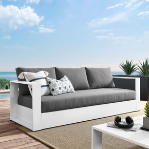 Toledo Outdoor Patio Aluminum Sofa, White Charcoal
