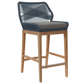 Wellington Outdoor Teak Wood Bar Stool, Blue Graphite