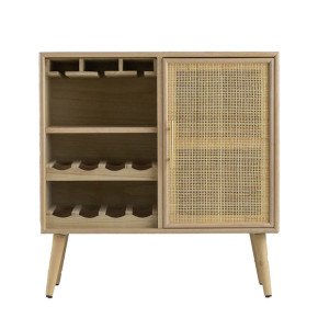 Daria 31 Inch Wood Wine Cabinet Natural, Rattan Doors