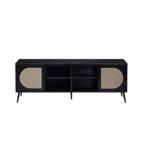 Lilith 60 Inch TV Stand, Rattan Front, Black