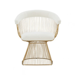 Platner Dining Chair Matte Gold, Sherpa Fabric