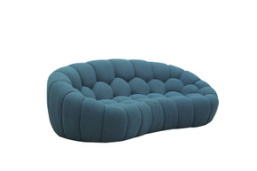 Yarrow Curved Teal Fabric Short Sofa