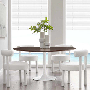 Pedestal Design 60" Round Wood Grain Top Dining Table, White Base