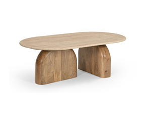 Kelly Travertine Marble and Wood Oval Coffee Table Kelly Travertine Marble and Wood Oval Coffee Table