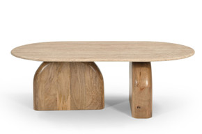 Kelly Travertine Marble and Wood Oval Coffee Table Kelly Travertine Marble and Wood Oval Coffee Table