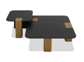 Marlow Black Oak and Brushed Gold Oak Square Coffee Table Set