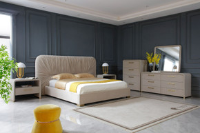 Makoto Beige Velvet and Gold Bed