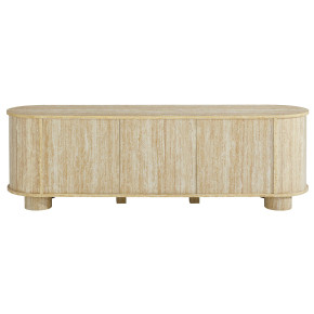 Overland 63” Oval Faux Travertine TV Stand in Travertine
