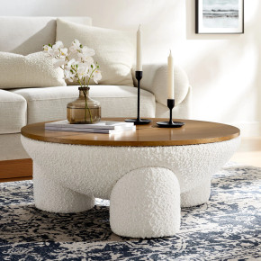 Tendall Round Boucle Upholstered Storage Coffee Table in Natural Ivory