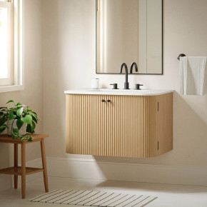 Zaire 30" Wall-Mount Fluted Bathroom Vanity with Marble Sink