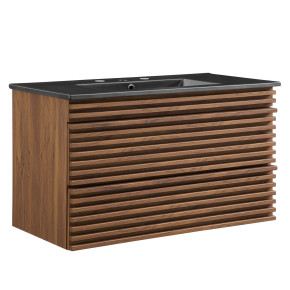 Frank Lloyd 36" Wall-Mount Bathroom Vanity, Black Vanity Top