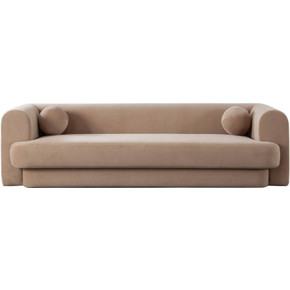 Roma Sofa with Accent Pillow Balls in Camel Performance Velvet