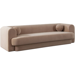Roma Sofa with Accent Pillow Balls in Camel Performance Velvet