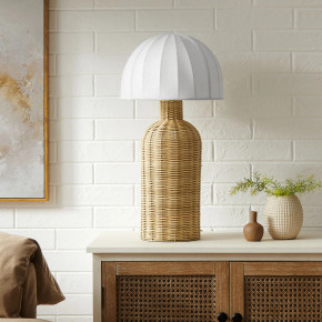 Ariel Rattan Table Lamp With Dome Shade in White Natural