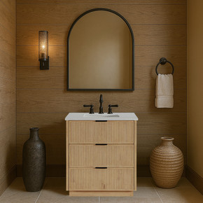 Gia 30" White Engineered Stone And Solid Wood Bathroom Vanity