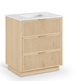 Gia 30" White Engineered Stone And Solid Wood Bathroom Vanity