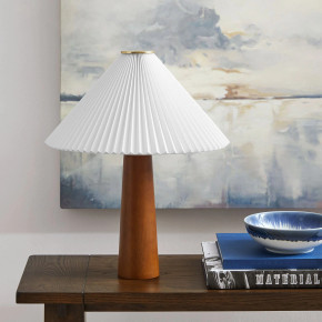 Johanna Wooden Base Table Lamp With Pleated Fabric Shade in Walnut