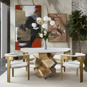 Vigoro  48" Marble Top And Brass Base Dining Table
