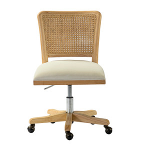 Paige Modern Farmhouse Swivel Office Chair, Rattan Back