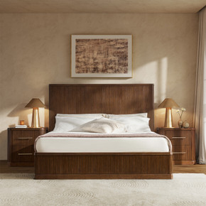 Gabriella Solid Wood Fluted Platform Bed, Walnut