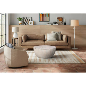 Mango Wood 37 Drum Coffee Table, 37 Inches, White Wood