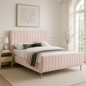 Luella Velvet Upholstered Queen Bed, Blush Pink