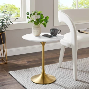 Pedestal Design 20" White Wood with Gold Base Side Table