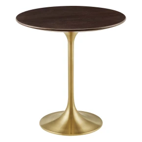 Pedestal Design 20" Cherry Wood with Gold Base Side Table