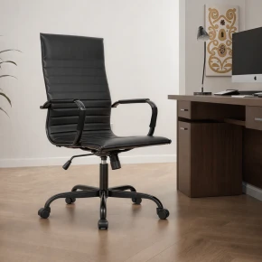 Hinkle Leather High-Back Adjustable Office Conference Chair with Armrests