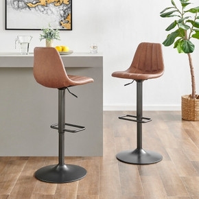 Duvall Faux Leather Gaslift Swivel Bar Stool, Umber Brown