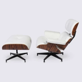 Eastland Mid-Century Top Grain Leather Swivel Lounge Chair with Ottoman, Living Room and Office, Tall Lounge Chair, White