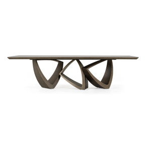Evermore Modern Faux Travertine Ceramic + Antique Brass Dining Table